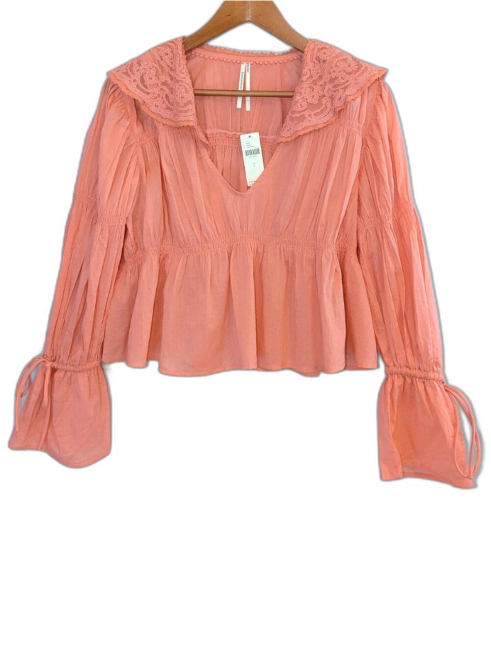 NWT Anthropologie | Bright Coral Pink Collared Babydoll Blouse | Size Small